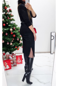 Úpletové dlhšie šaty s opaskom Sonya - čierne