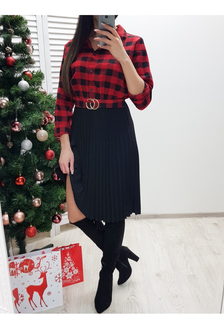 Šaty s plisovanou sukňou Rossie - červeno/čierne