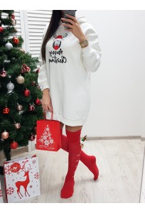 Mikinové šaty Merry Christmas - smotanové