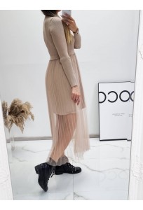Úpletové šaty s plisovanou sukňou Cocco - Beige